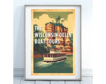 Wisconsin Dells Boat Tours Art Poster: Rustic Chic Decor (Digital Download)