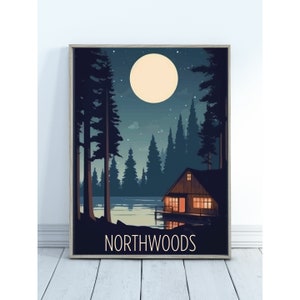 Northwoods Cabin Art Poster, Digital Download Art, Rustic Wall Decor, Cabin Wall Art, Up North, Art Printable