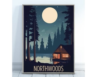 Northwoods Cabin Art Poster: Rustic Lake House Print (Digital Download)