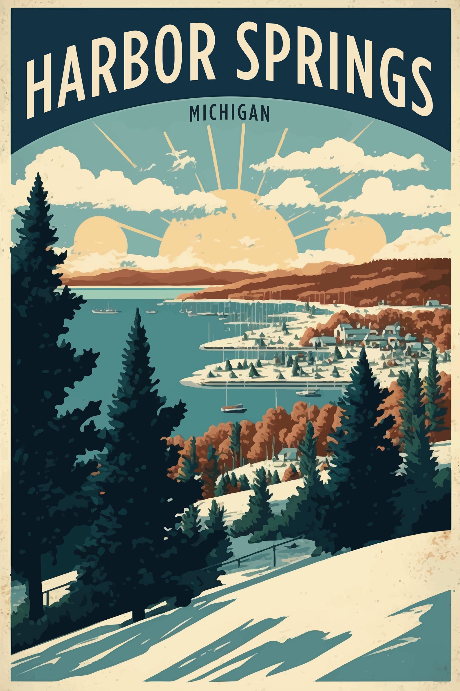 Harbor Springs Michigan Art Poster, Northern Michigan Wall Art, Beach