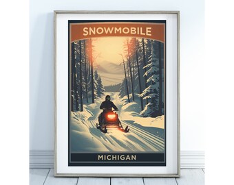 Michigan Snowmobiling Winter Landscape Art Poster (Digital Download)