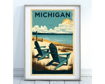 Michigan Beach Print: Adirondack Chairs, Coastal Wall Art (Digital Download)