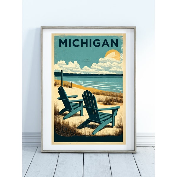 Northern Michigan Beachside with Adirondack Chairs - Printable Wall Art for Beach House Decor, downloadable print, art printable