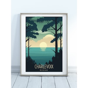 Charlevoix Michigan Art Poster, Sunset Over Lake Michigan, Sunset Through Lake Michigan Shoreline - DIGITAL DOWNLOAD