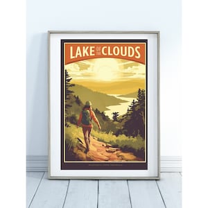Hiking to the Lake of the Clouds Porcupine Mountains - Rustic Northern Michigan Poster, Great Lakes Art, Digital Download, Upper Peninsula