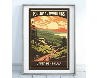 Porcupine Mountains Sunset Art Poster: Michigan Upper Peninsula (Digital Download)