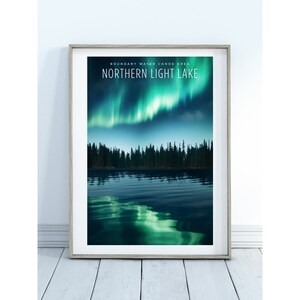Northern Lights Lake with aurora borealis - Boundary Water Canoe Area - Superior Forest, Minnesota - Art Printable, Digital Download