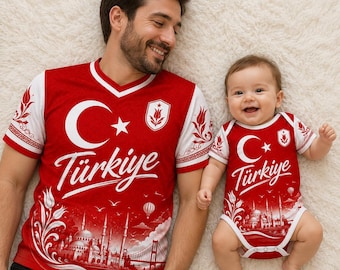 Personalized Türkiye Soccer Dad Baby Matching Jersey Custom Name Number Turkish Football Gift Outfit