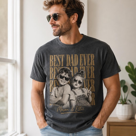 Custom Vintage Dad Photo Shirt, Personalized Father’s Day Tee With Kids Pictures for Dad