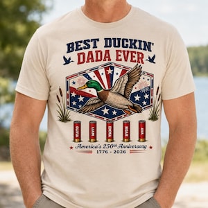 Beste Duckin' Dad opa-shirt met kindernamen | Aangepast eendjachtcadeau voor Vaderdag | Amerikaans patriottisch T-shirt 250e verjaardag