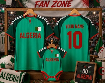 Personalized Algeria Soccer Jersey, Matching Family Football Shirts, Custom Algeria Fan Shirt Gift