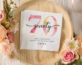 Personalized 70th Birthday Napkins With Name, Custom Age Napkins, Milestone Birthday Party Decor, Custom Name Napkin