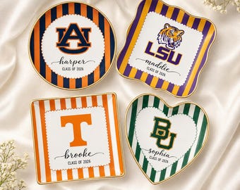 Custom College Logo Ring Dish Personalized Name Class of 2026 Preppy Jewelry Tray Gift