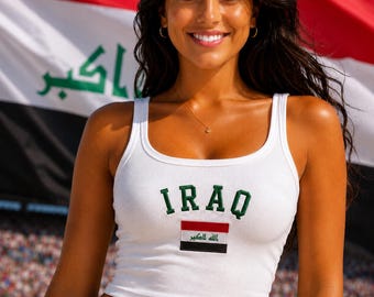 Embroidered Iraq Flag Crop Tank Top, Soccer Gameday Y2K Streetwear