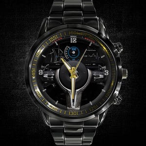 Reloj de pulsera BMW M Performance Race Display con volante, correa metálica y de cuero, caja de regalo.