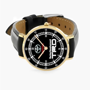Montre-bracelet Toyota TRD Sportivo Racing Logo Métal, bracelet en cuir Boîte gratuite Gold Leather