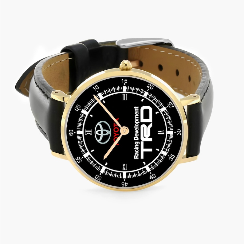 Montre-bracelet Toyota TRD Sportivo Racing Logo Métal, bracelet en cuir Boîte gratuite Gold Leather