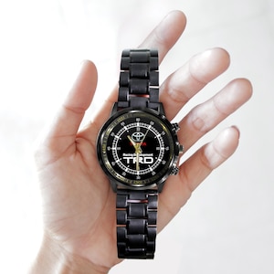 Montre-bracelet Toyota TRD Sportivo Racing Logo Métal, bracelet en cuir Boîte gratuite Black Steel