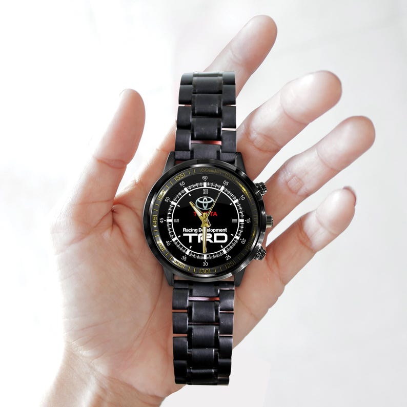 Montre-bracelet Toyota TRD Sportivo Racing Logo Métal, bracelet en cuir Boîte gratuite Black Steel