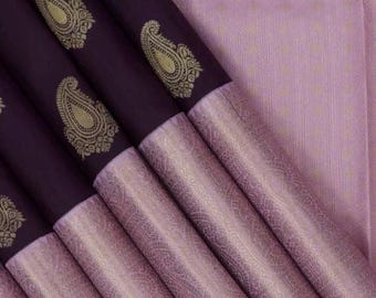 Handgewebter Saree aus 100 % reiner Kanjivaram-Seide und Seidenmarkierung im Lieferumfang enthalten