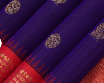 Handgewebter Kanjeevaram-Seidensari aus 100 % reiner Seide | Traditionelle südindische Tempelkleidung | Indischer Hochzeitssari