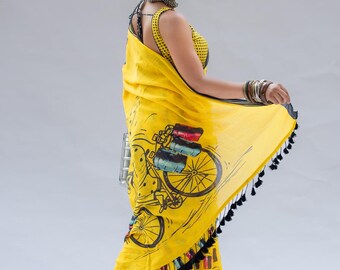 Mul-Baumwoll-Sari mit Bluse