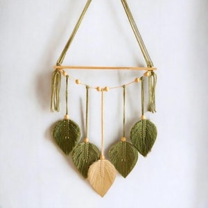 Étagère en macramé fait main, cordon en coton vert sauge, présentoir en bois naturel, pot bohème suspendu