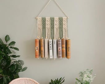 Makramee-Wandregal mit Buchhalter, Boho-Bücherregal aus Baumwollkordel, Aufbewahrungsmöbel im Mid-Century-Modern-Stil