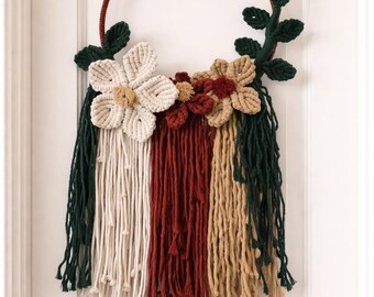 Makramee-Blumenkranz, Boho-Bauernhaus-Türhänger, Frühlings-Wandkunst, Neutrales Eingangsbereich-Dekor
