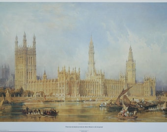 Palace of Westminster South East Corner View - Limited Edition Lithographic Print