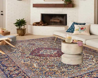 Ulya Gelb Persischer Medaillon Teppich Waschbar - Antiker orientalischer Teppich - Vintage Floral Medaillon Teppich - Traditioneller Wohnzimmer Teppich