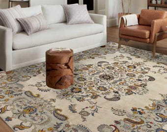 Creme Persischen Stil Teppich Bora Muster Teppich, Vintage Look Orientteppich, Neutral Beige Wohnzimmer Dekor