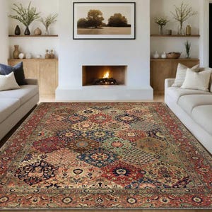 Tapete colorido em patchwork, tapete lavável estilo persa, tapete oriental vintage, tapete mosaico boho, tapete exclusivo para sala de estar.