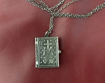 Antique Silver Plate Pendant Necklace Christian Double Faced Free Sipping