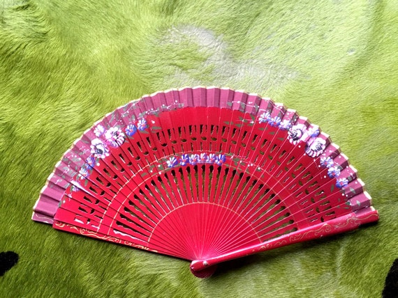 50s Hand Paint Fan Flower French Accessory Collect