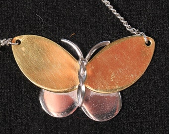 90s Mix Gilt Silver Plate Butterfly Pendant Necklace