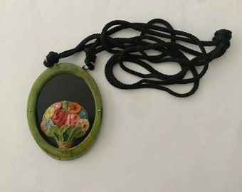 Art Deco Long Pendant Necklace Extra Large Bakelite Pendant Floral Pendant 1920's Jewelry