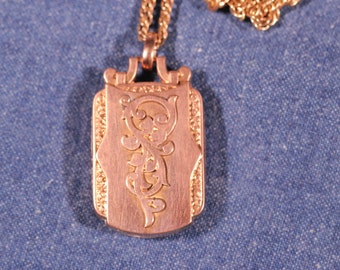 Antique Gold Tone Pendant Locket Double Face Long Chain Victorian