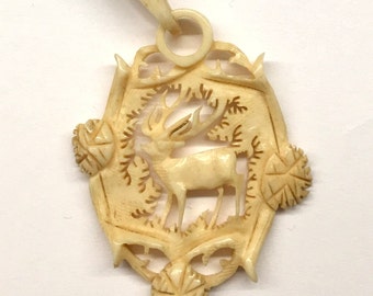 Antique Pendant Necklace Bone Hand Carved Victorian