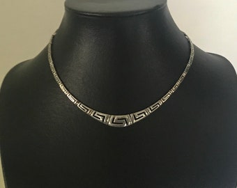 Mid Century Silver Necklace Stamped 925 Geometrical Pattern Free Shipping