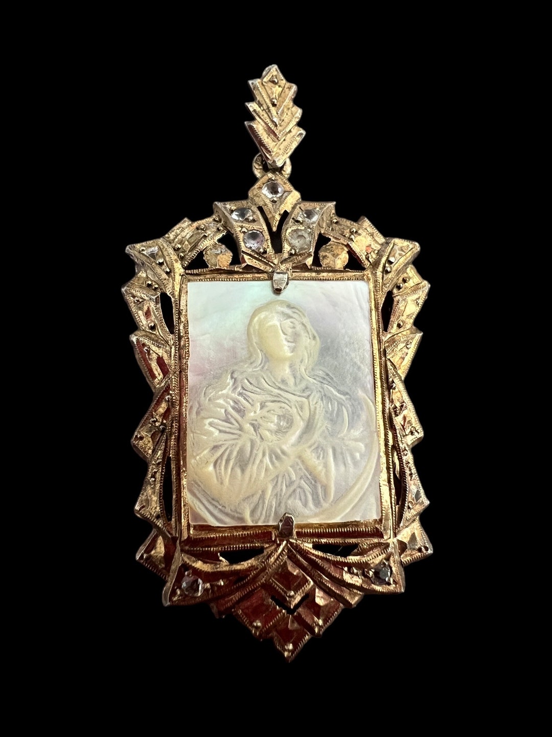 Ancienne broche Pendentif Camée Unisexe Nacre Portrait Femme - Vendu
