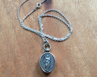 Antique Silver Pendant Reliquary Necklace Double Face Pendant Stamped Victorian French Jewelry