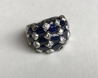 80s Silver Ring Rhinestones Ring French Jewelry Size Ring 7.4 US French 55.5 Stamped