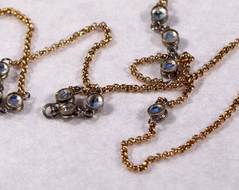 Antique Gold Tone Necklace Long Necklace Sparkly Faceted Rhinestones Antique Victorian Jewelry