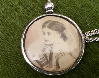 Antique Pendant Sterling Pendant Necklace Womans Portrait Pendant Antique Victorian French Jewelry Stamped Free Shipping