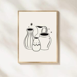 Pottery Vessels Printable Wall Art, Whimsy Minimal Biblical Symbolic Illustration