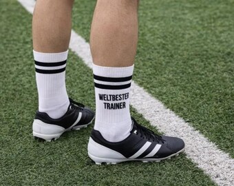Weltbester Trainer Socken | Fußball Coach Geschenk  | Sportsocken Weiß | Spieltag Outfit | Geschenkidee für Trainer