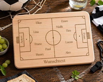 Fußball Geschenk personalisiert Frühstücksbrett mit Namen & Wunschtext | Team Geschenk Holz graviert Trainer Abschied