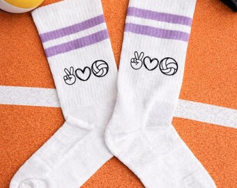Volleyball Socken Kinder Erwachsene – Bio Baumwolle Sport Socken Unisex–Peace Love HVolleyball Crew Socks Größen 27-46–Volleyball Geschenk