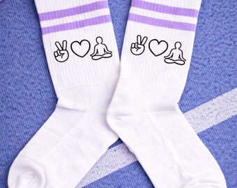 Joga Socken Kinder Erwachsene – Bio Baumwolle Sport Socken Unisex–Peace Love Joga Crew Socks Größen 27-46– Joga Geschenk